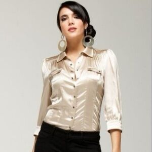 Bebe Beige Silk Satin Blouse